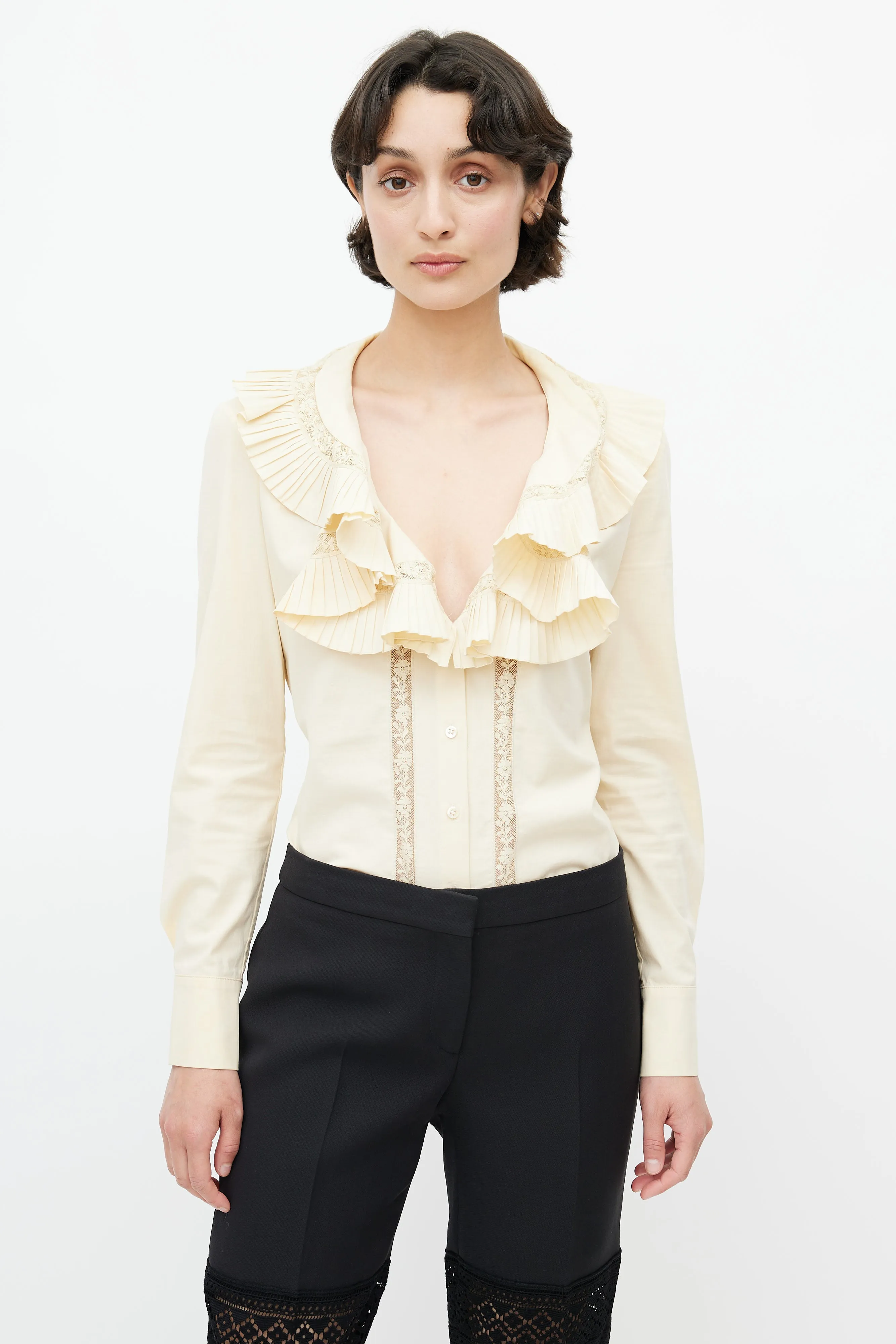 2006 Yellow Ruffle Lace Blouse
