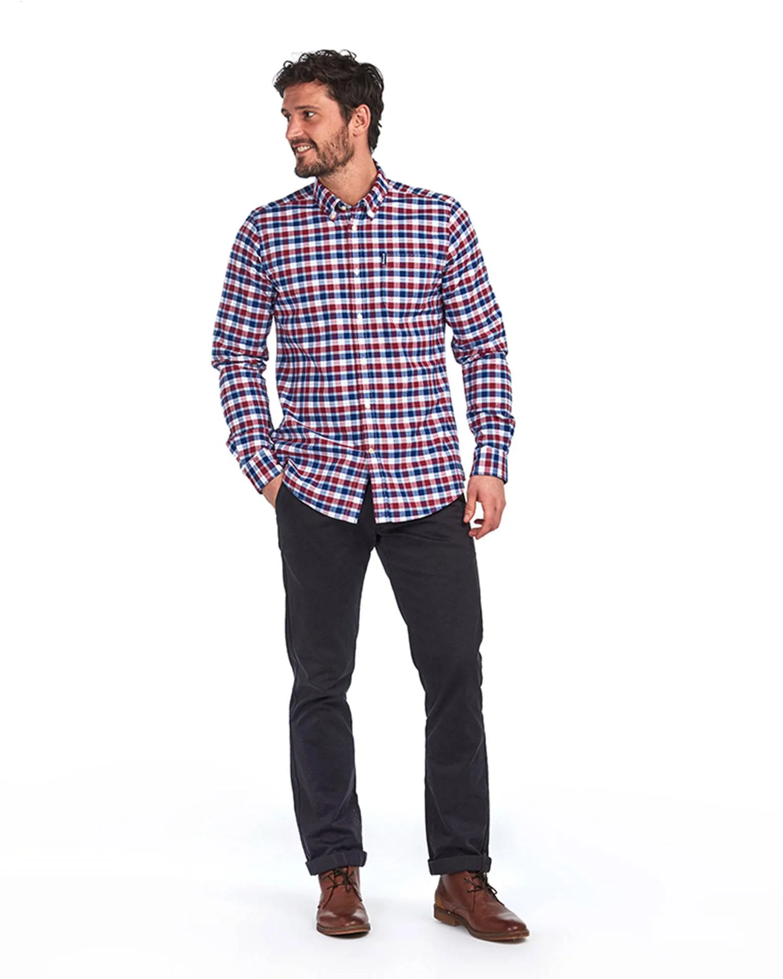 Barbour Country Check 15 Tailored Fit Oxford Cloth Button Down Shirt In Bold Red