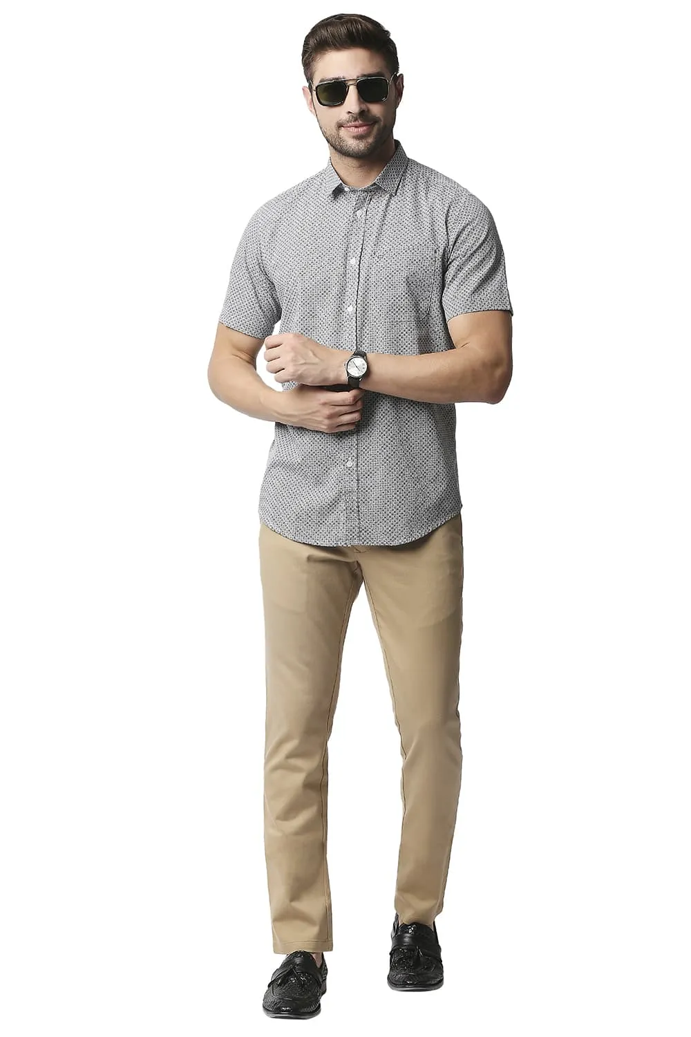Basics Slim Fit Poplin Printed Shirt