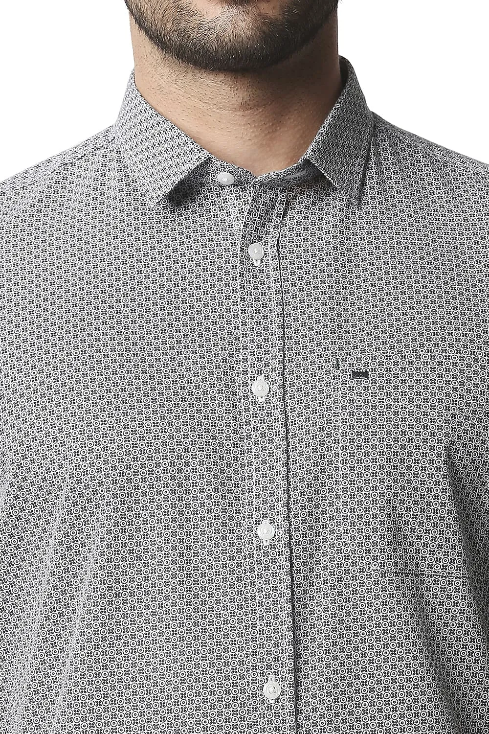 Basics Slim Fit Poplin Printed Shirt