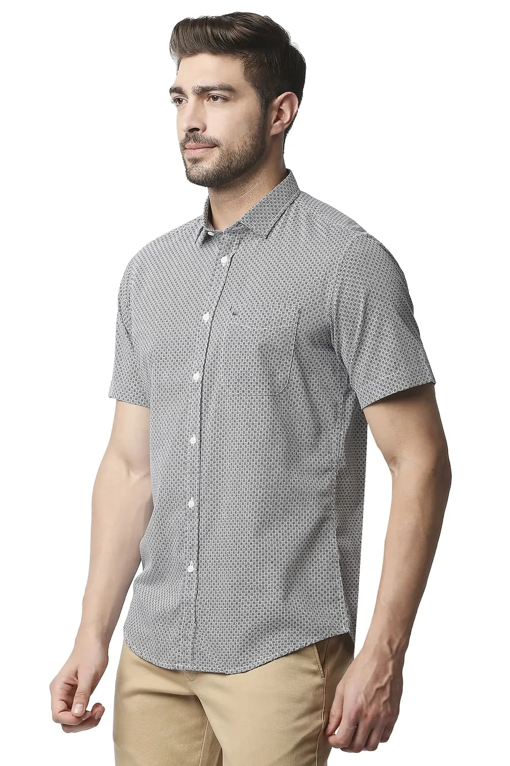 Basics Slim Fit Poplin Printed Shirt