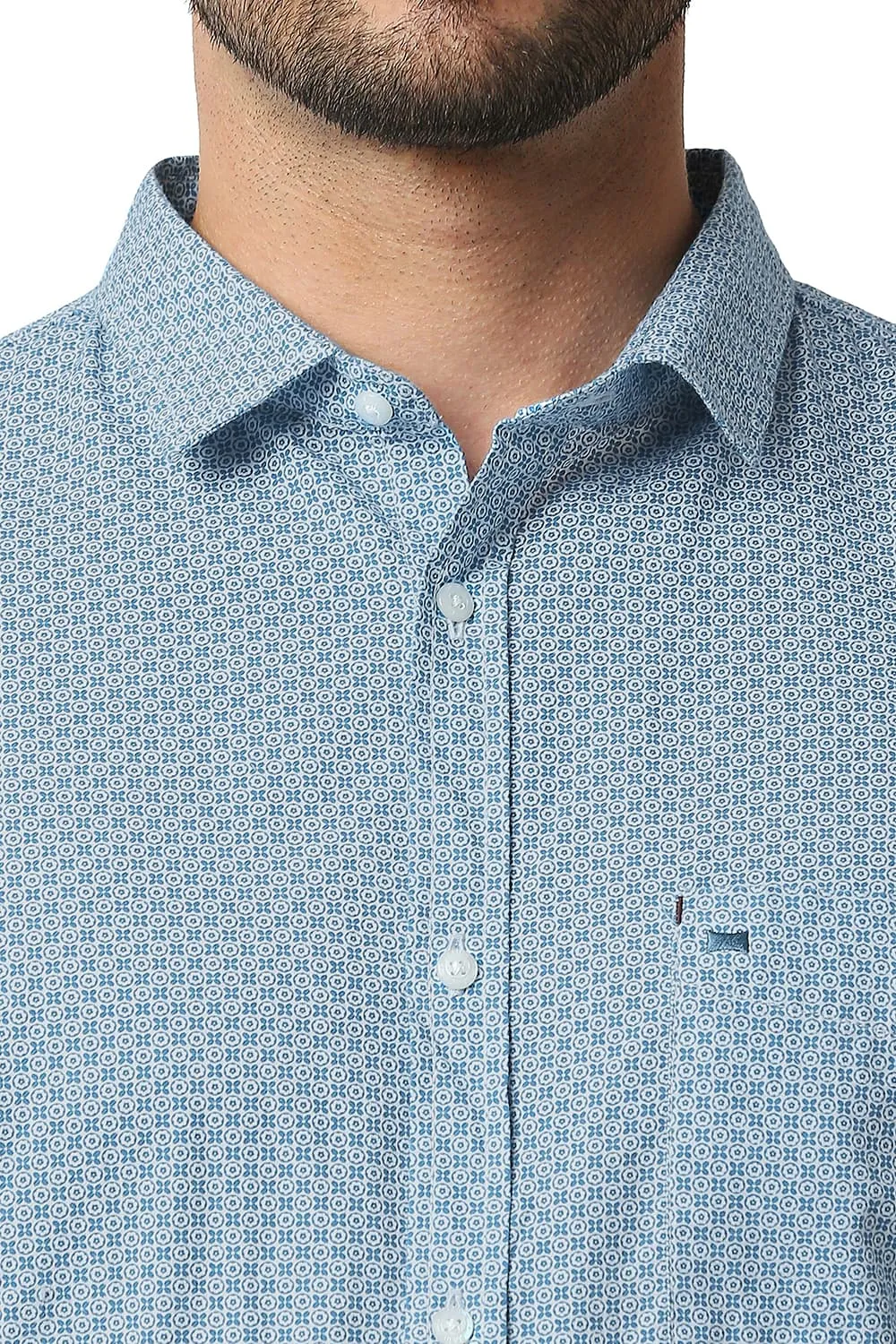 Basics Slim Fit Poplin Printed Shirt