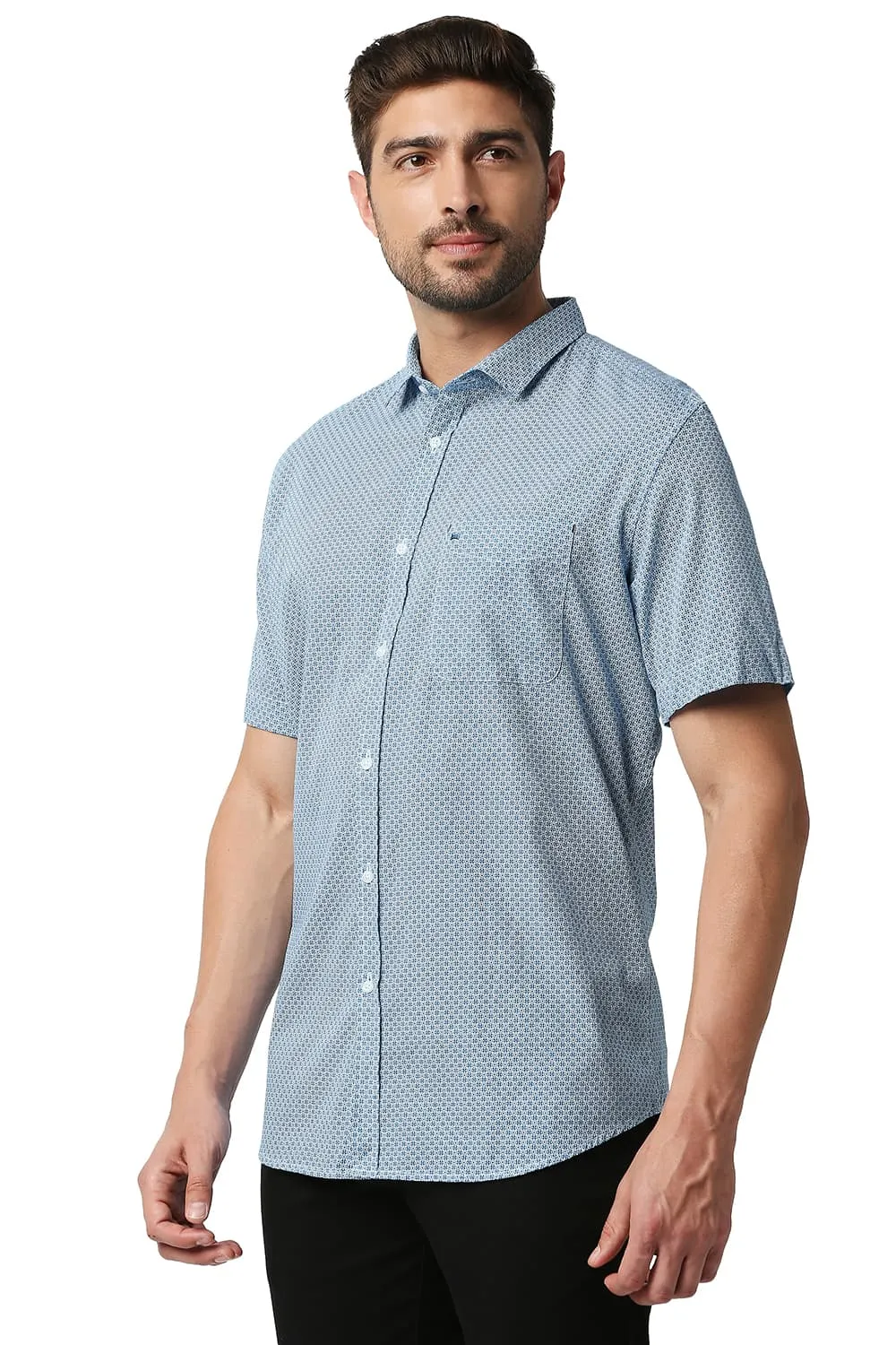 Basics Slim Fit Poplin Printed Shirt