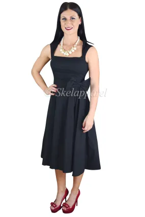 Black Vintage Style Big Bow Belted Swing Skirt Party Dress