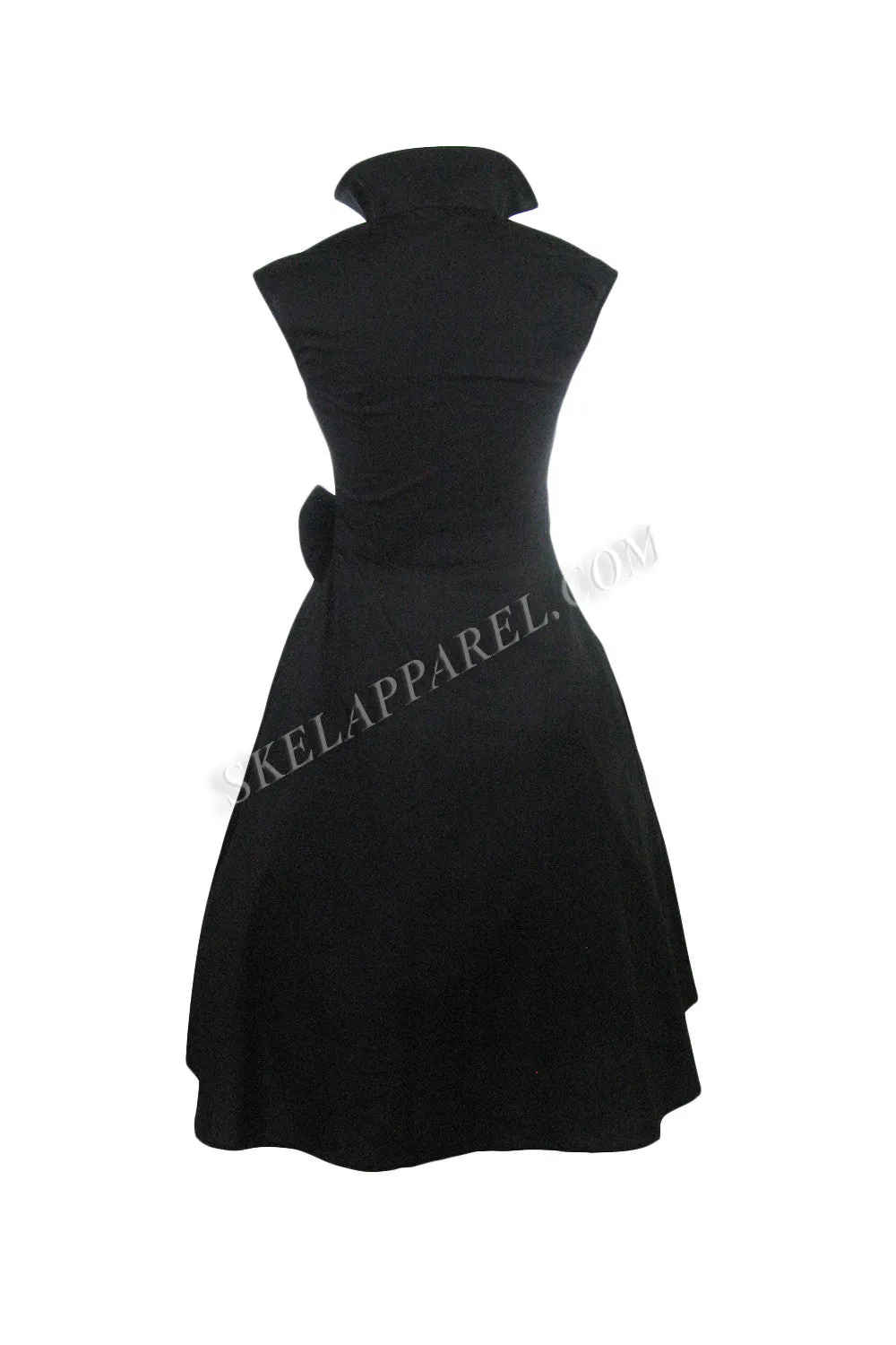 Black Vintage Style Big Bow Belted Swing Skirt Party Dress