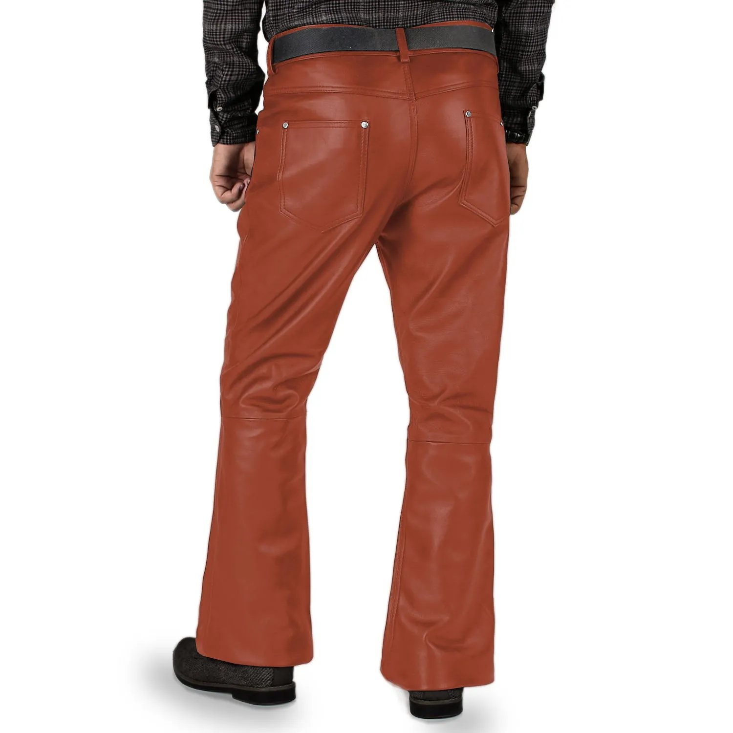 Brivon Men's Tan Slim Fit Leather Pants