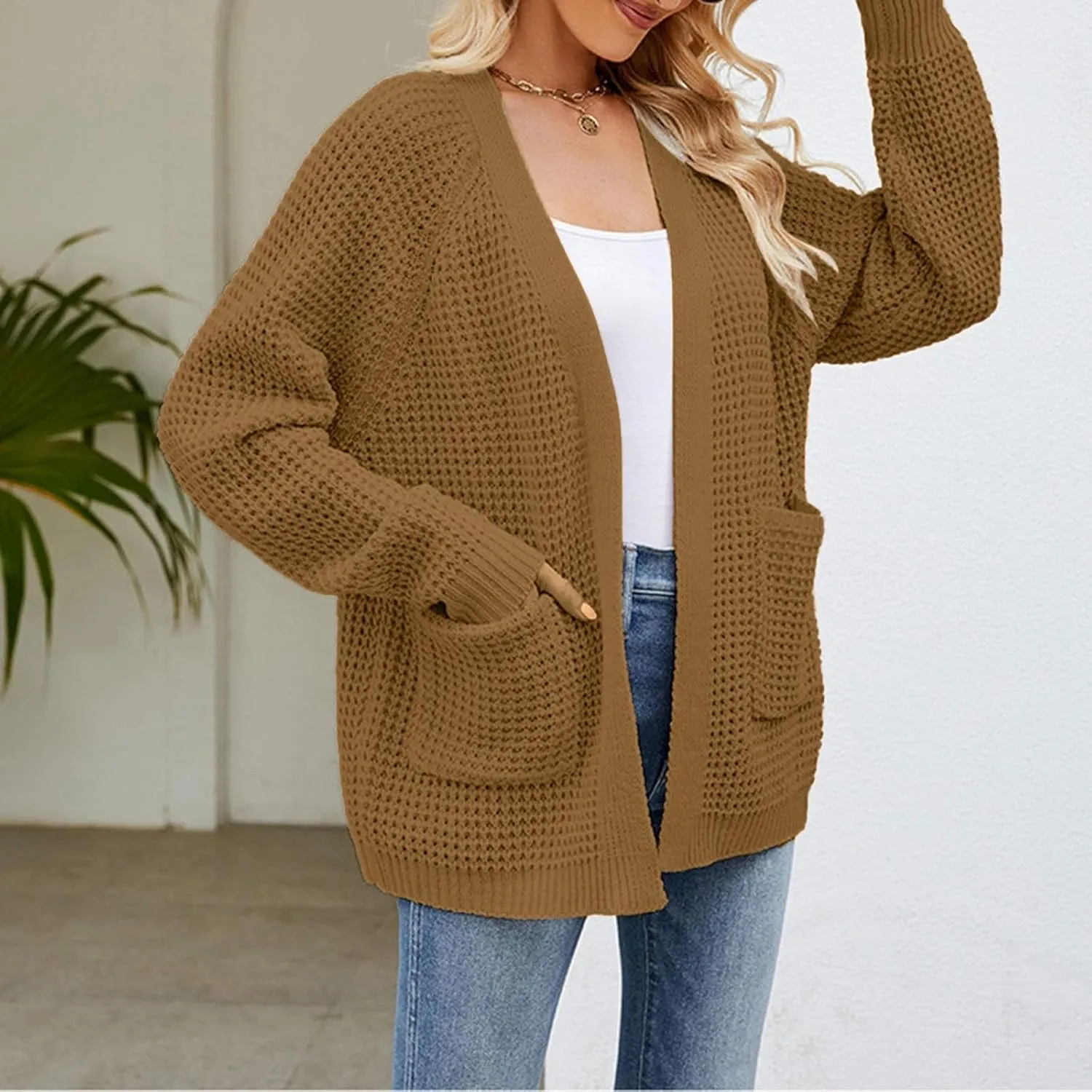 Cardigan Sweaters for Women Long Sleeve Lightweight Open Front Casual Outerwear Ribbed Knit Loose Draped Cardigans