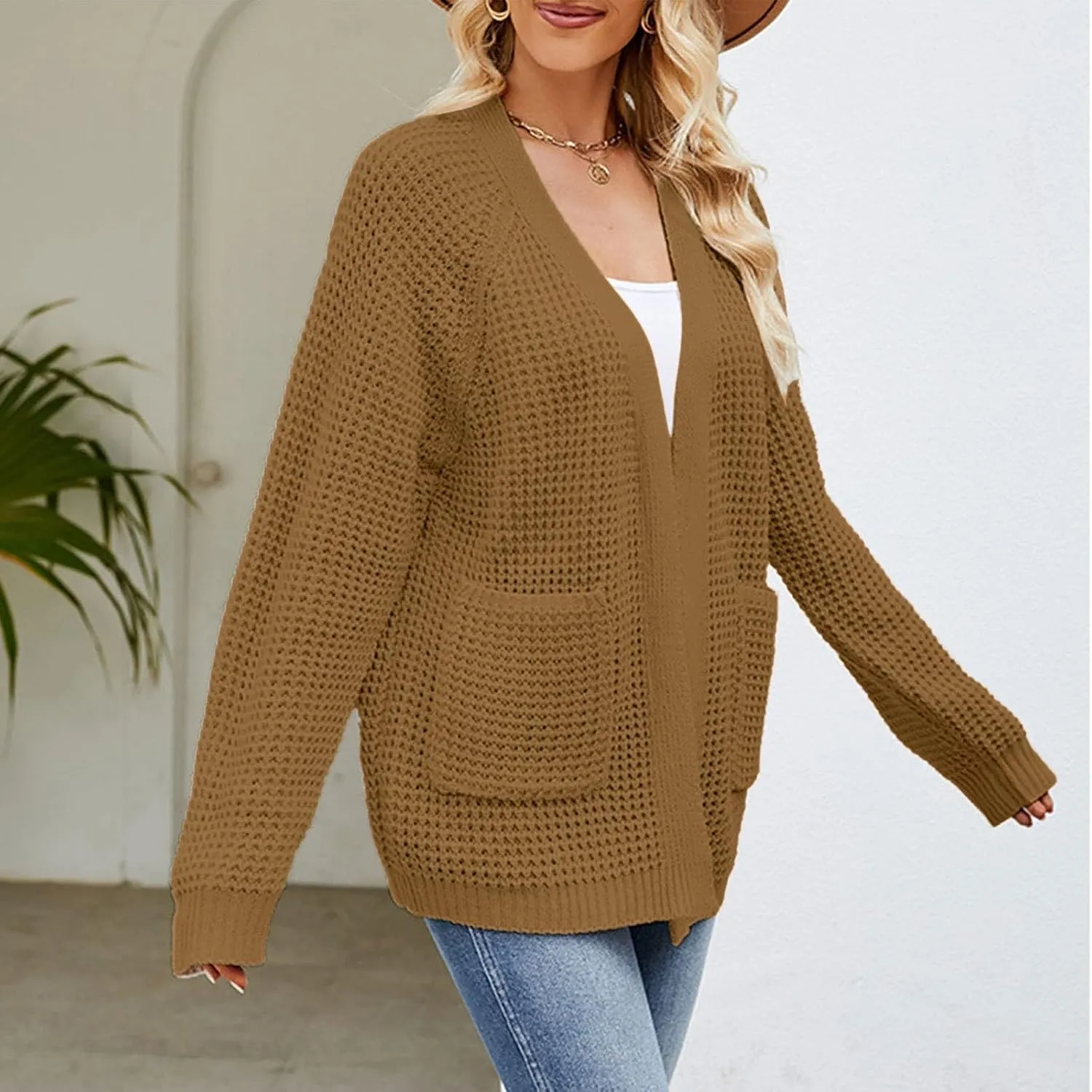 Cardigan Sweaters for Women Long Sleeve Lightweight Open Front Casual Outerwear Ribbed Knit Loose Draped Cardigans