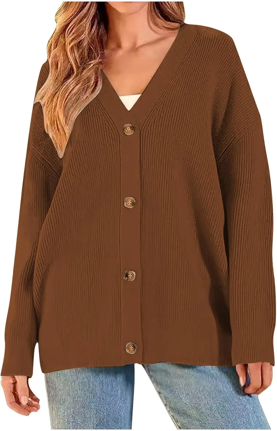 Cardigans for Women Long Sleeve Rib Knit Draped Cardigan Sweater 2025 Button Down V Neck Oversized Fall Jackets