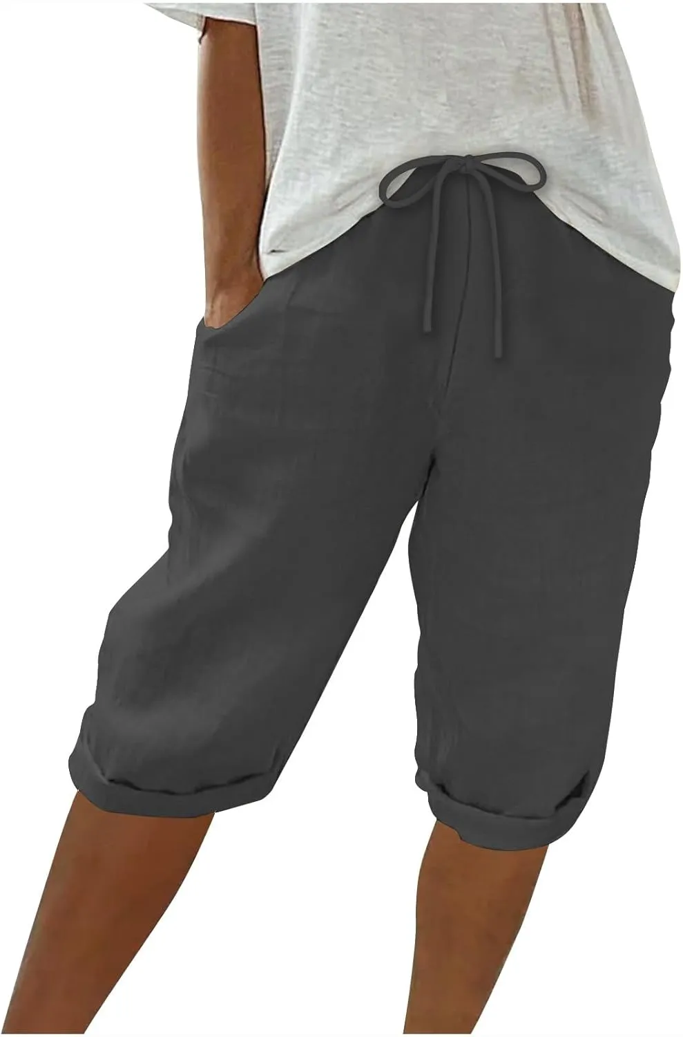 DDAPJ pyju Linen Bermuda Shorts for Women Summer Casual High Waisted Shorts Loose Drawstring Waist Beach Shorts with Pockets