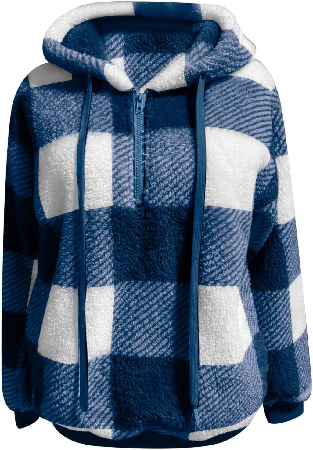 iQKA Women's Casual Christmas Plaid Jacket Long Sleeve Buttons Plush Cardigan Winter Warm Lapel Trench Coat