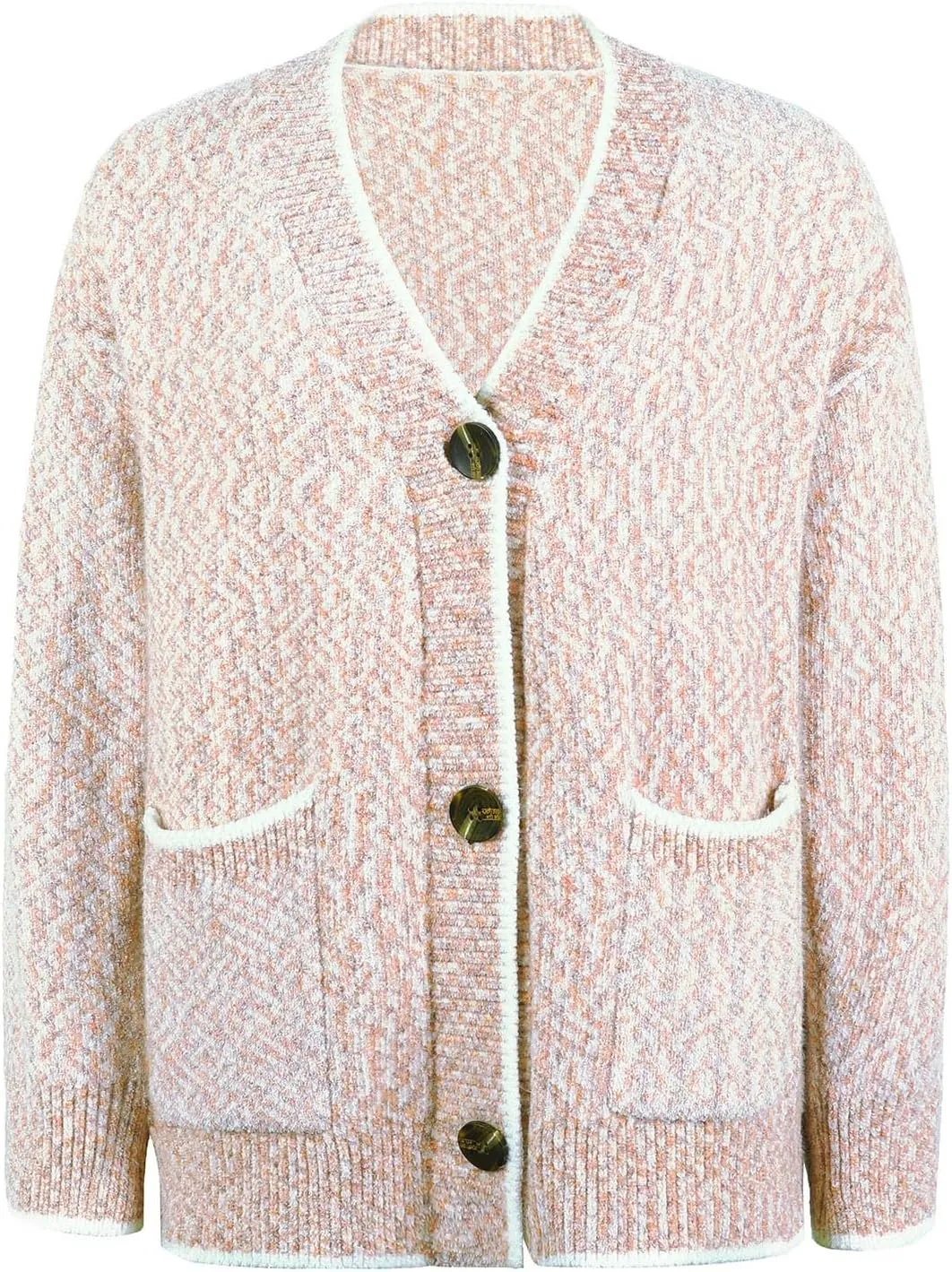 Knitted Cardigans for Women Cropped Open Front Button Down V Neck Long Sleeve Sweater Coats with Pockets Casual Soft Outwear