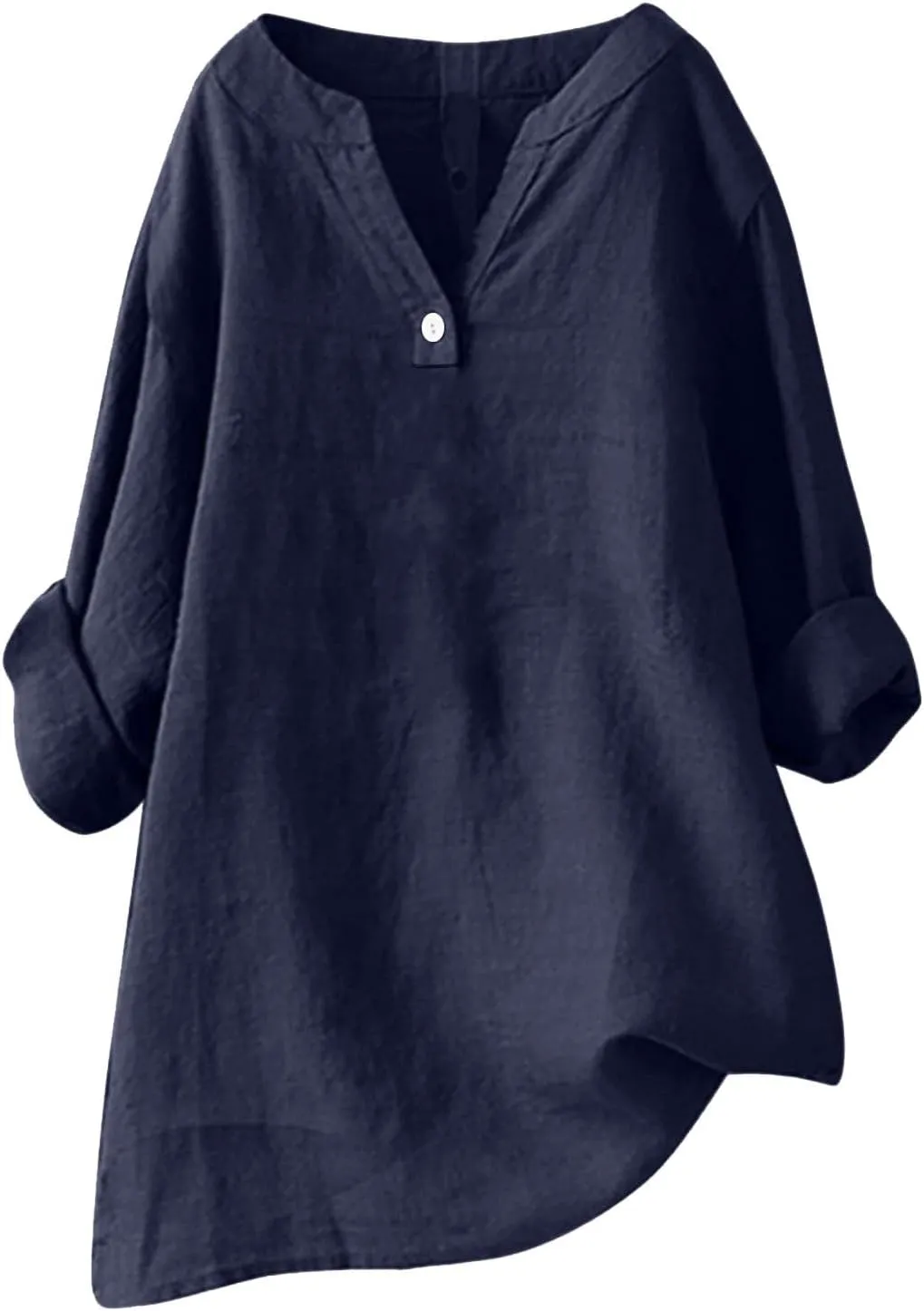 Linen Shirts for Women Summer 3/4 Sleeve Button V Neck Solid Color Cotton Linen Gauze Shirt Casual Office Tshirts