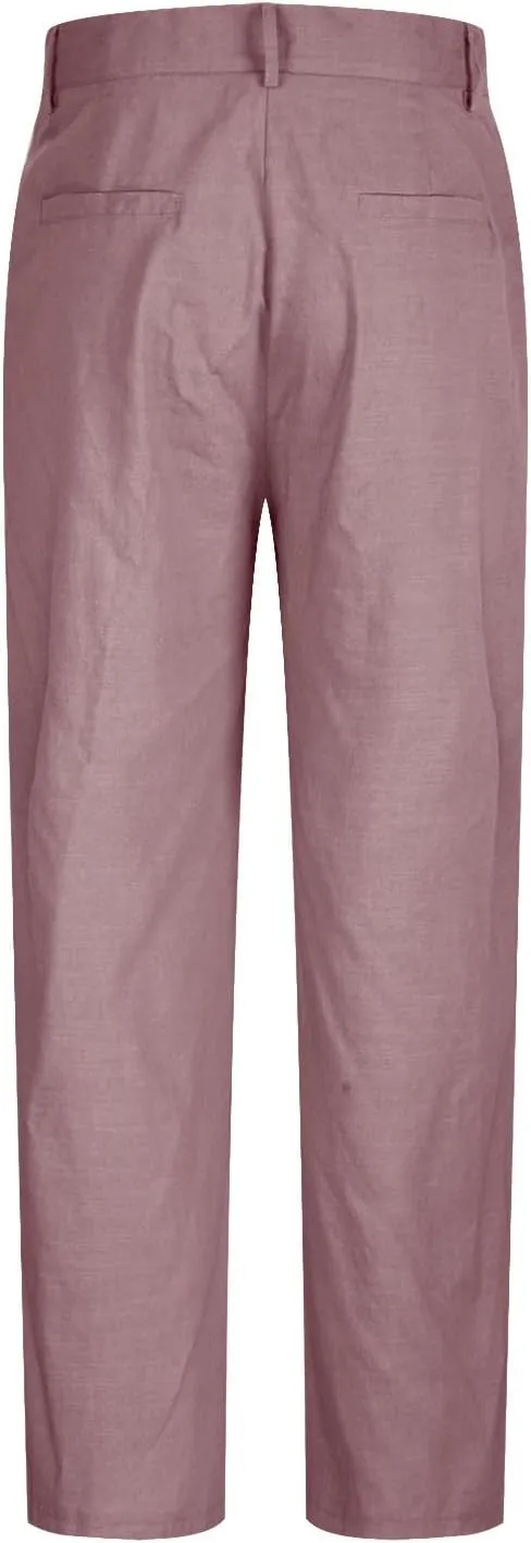 Men's Casual Linen Pants Lightweight Pleated Straight Trousers Relaxed Fit Pants Big and Tall Beach Golf Jogging Pants