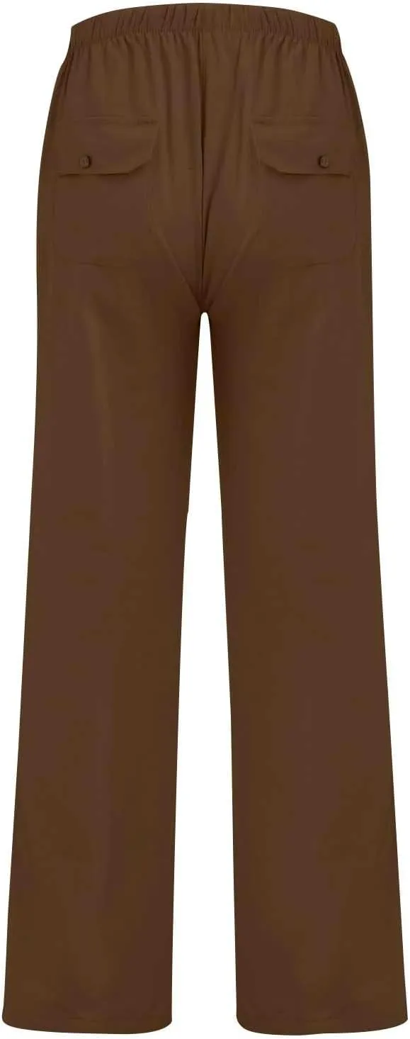 Mens Cotton Linen Pants Casual Loose Fit Summer Beach Yoga Pant Drawstring Straight-Legs Lightweight Long Trousers