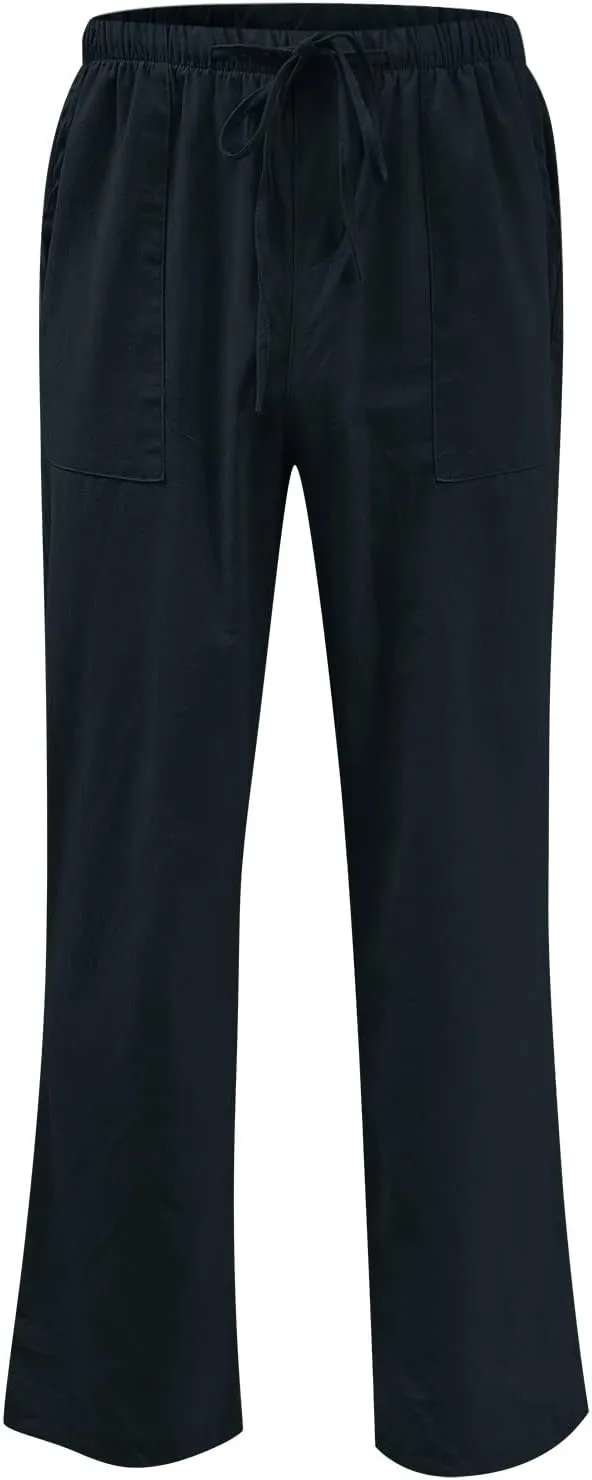 Mens Linen Pants High Waisted Wide Leg Loose Fit Casual Pants Lightweight Straight Leg Beach Yoga Trousers Pocket