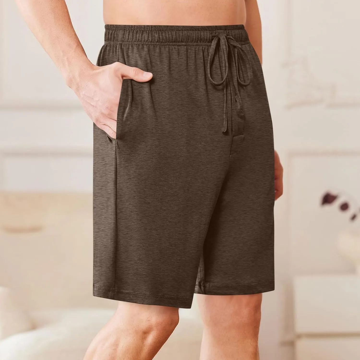 Mens Pajama Shorts Comfy Lounge Pj Shorts Soft Sleepwear Bottoms Elastic Waist Drawstring Beach Shorts with Pockets