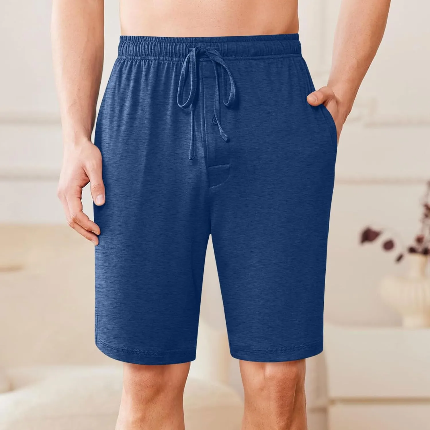 Mens Pajama Shorts Comfy Lounge Pj Shorts Soft Sleepwear Bottoms Elastic Waist Drawstring Beach Shorts with Pockets