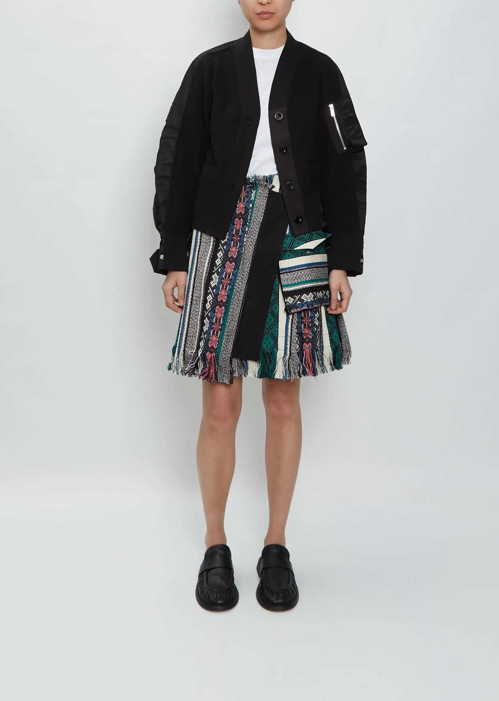 Nylon Twill Mix Knit Cardigan