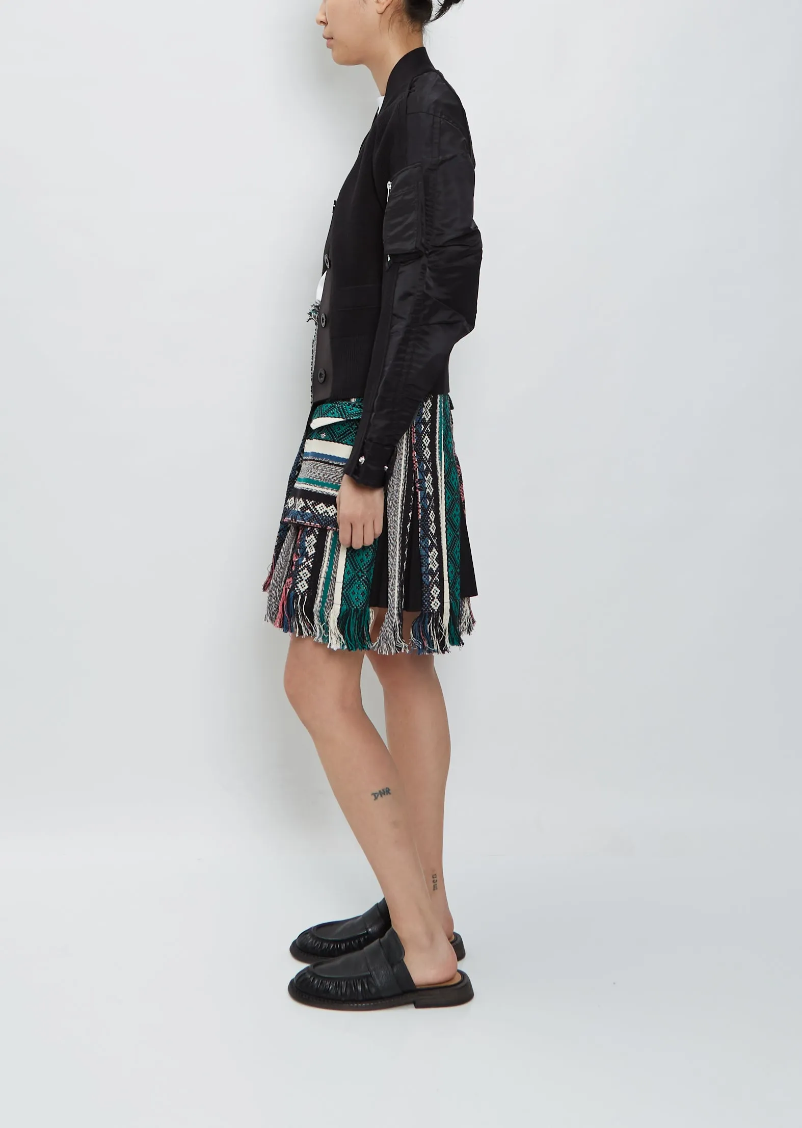 Nylon Twill Mix Knit Cardigan