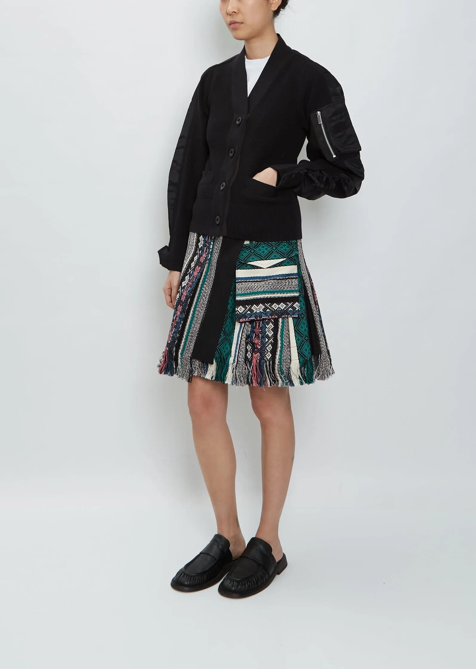 Nylon Twill Mix Knit Cardigan