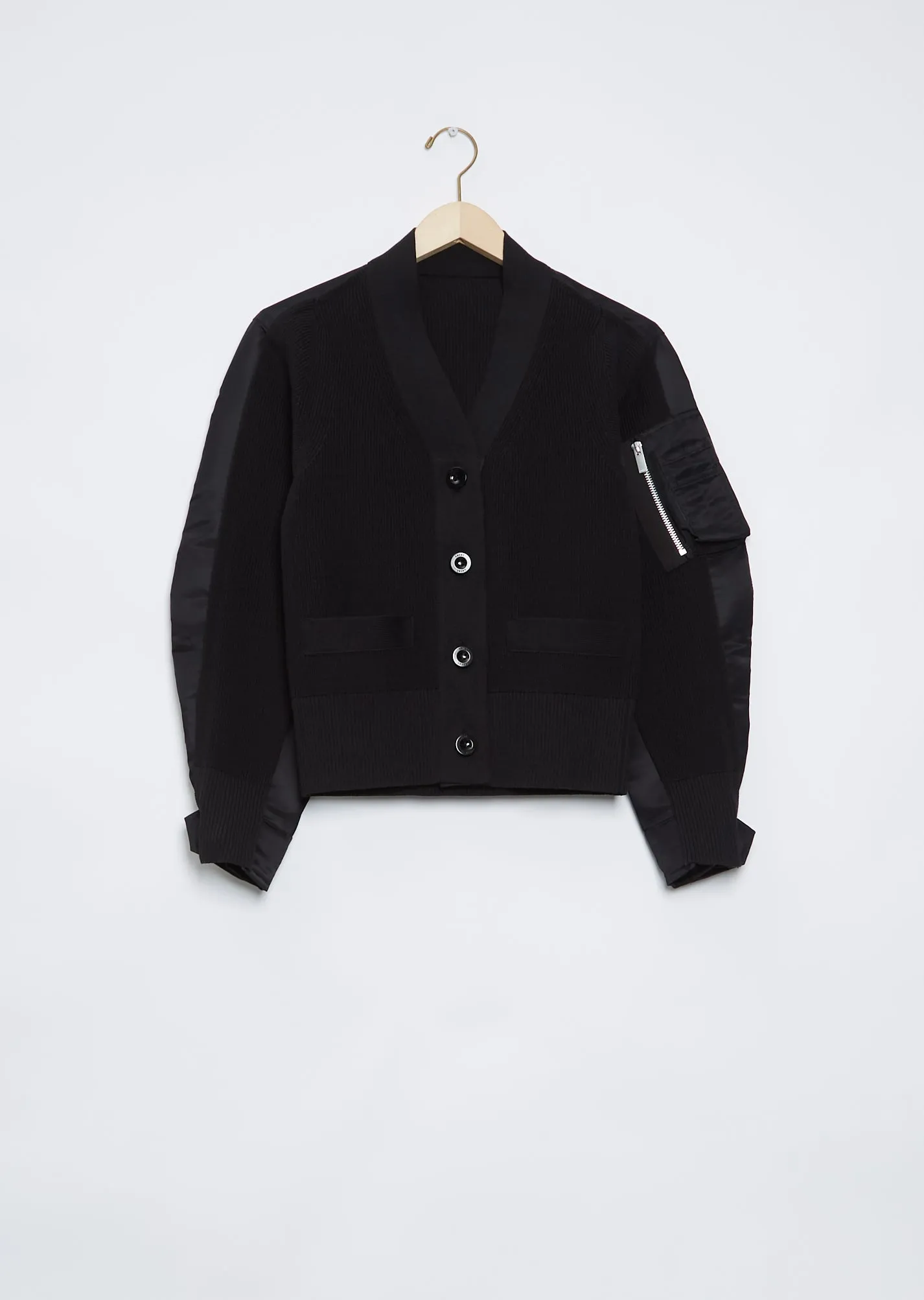 Nylon Twill Mix Knit Cardigan