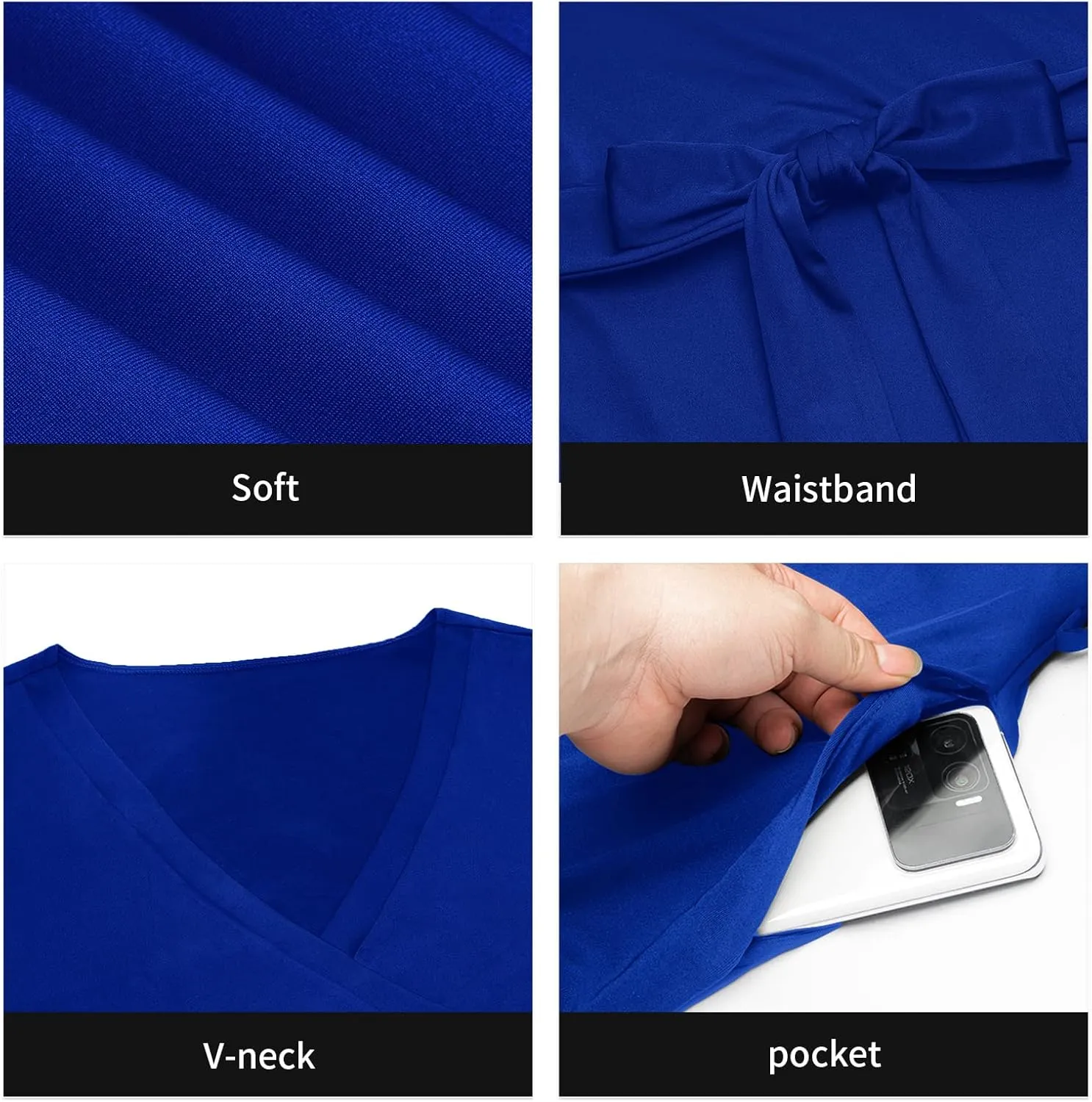 Plus Size Dress for Women - 3/4 Sleeve V-Neck Maxi Dress for Women with Belt and Pockets （2XL-6XL