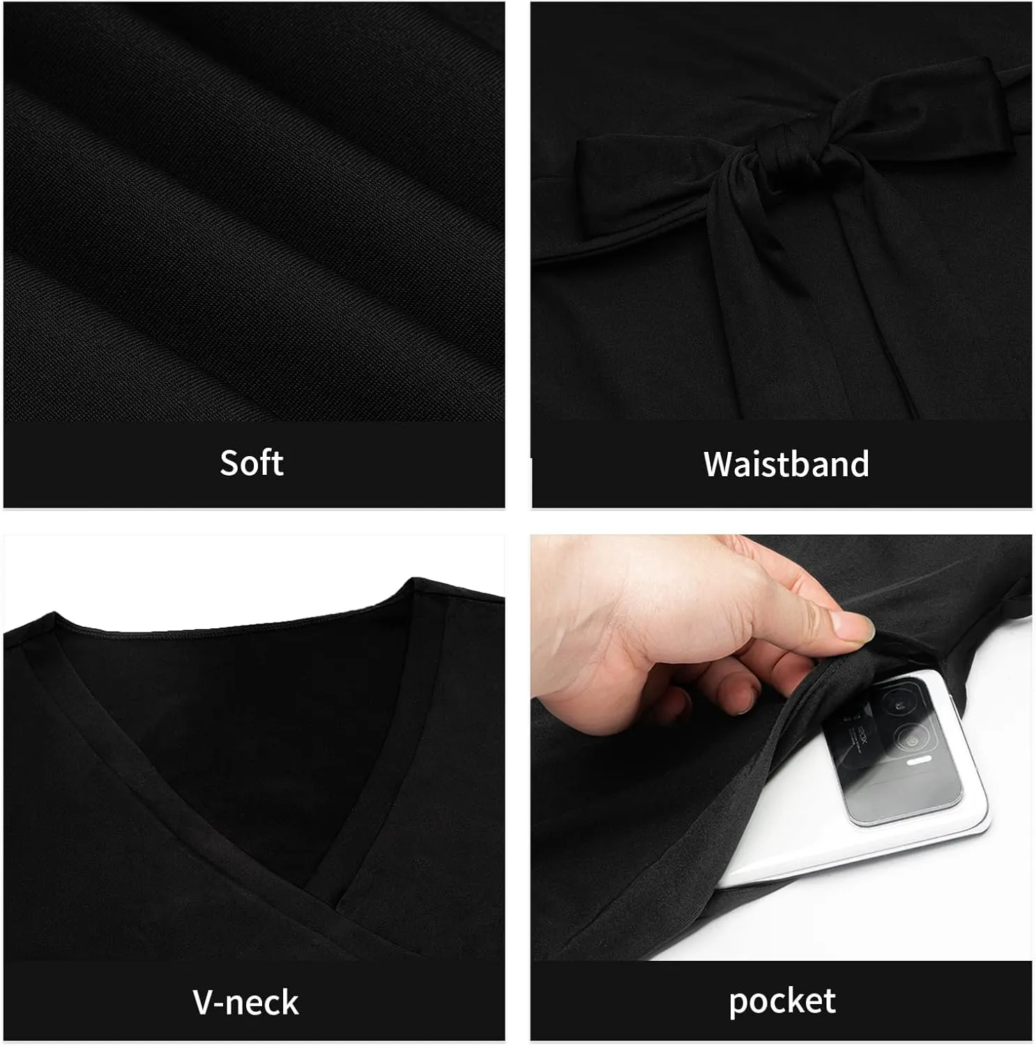 Plus Size Dress for Women - 3/4 Sleeve V-Neck Maxi Dress for Women with Belt and Pockets （2XL-6XL