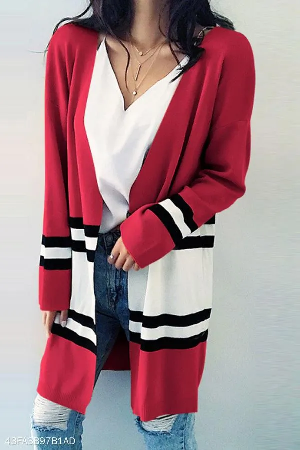Polyester Casual  Autumn  Striped Cardigans