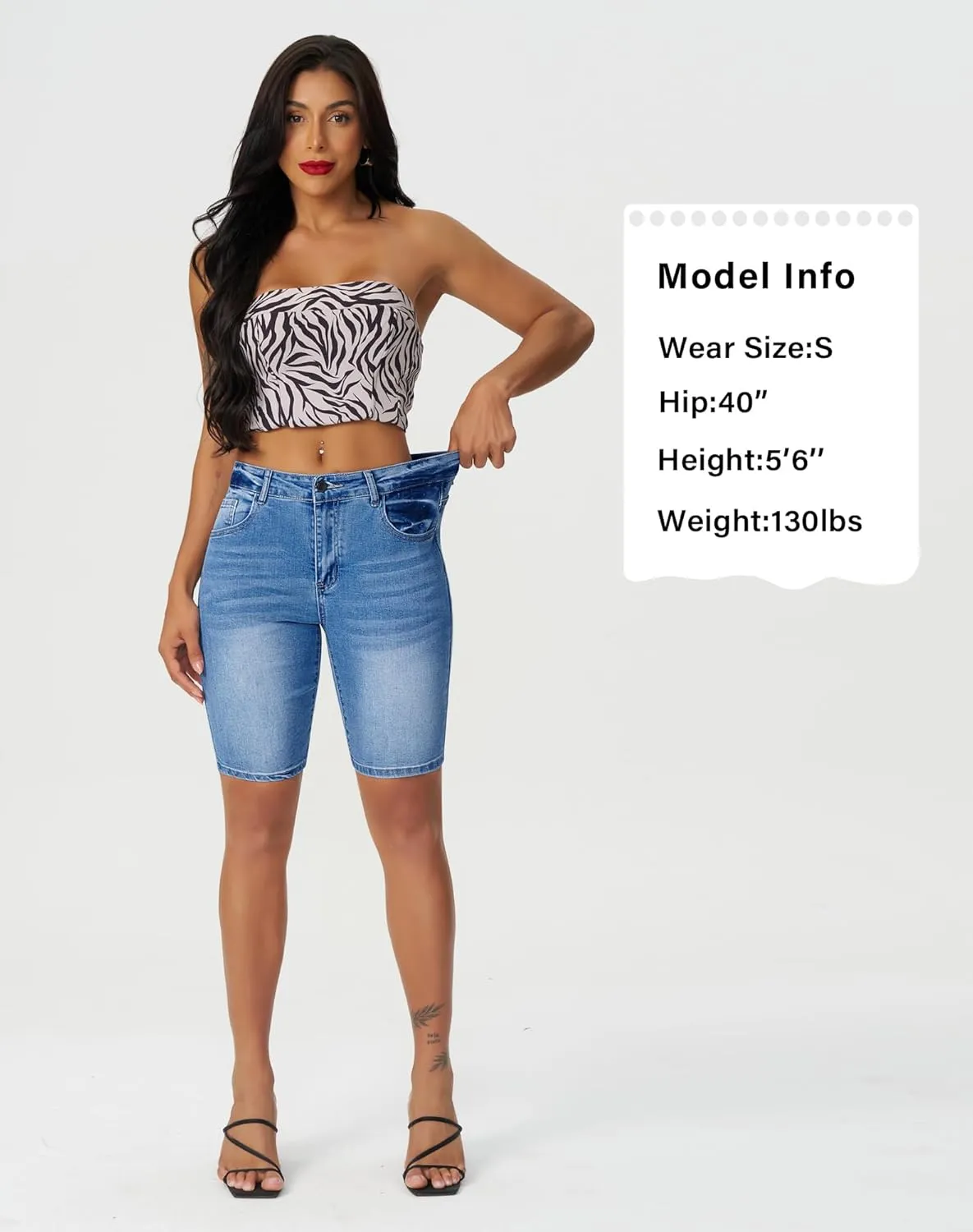 roswear Women's High Waisted Bermuda Shorts Stretchy Knee Length Jean Shorts