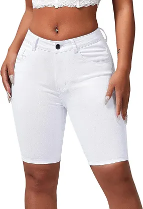 roswear Women's High Waisted Bermuda Shorts Stretchy Knee Length Jean Shorts