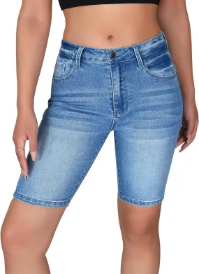 roswear Women's High Waisted Bermuda Shorts Stretchy Knee Length Jean Shorts