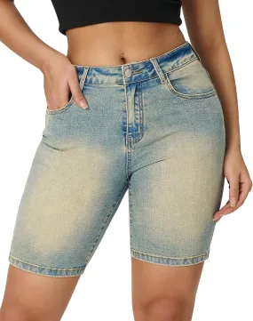 roswear Women's High Waisted Bermuda Shorts Stretchy Knee Length Jean Shorts