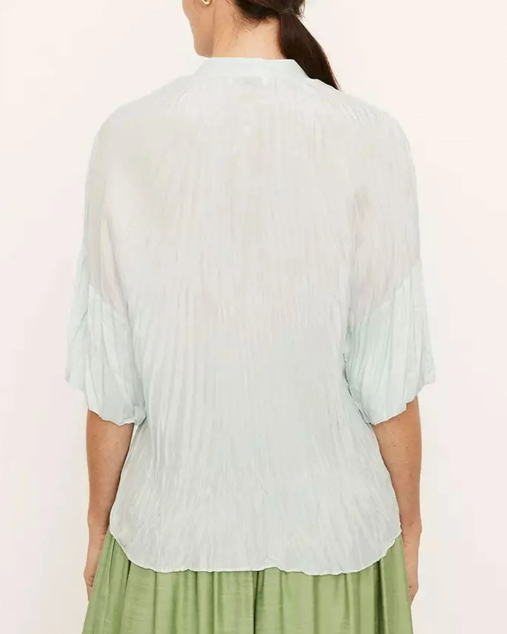 Sky Pleated Short Sleeve Blouse