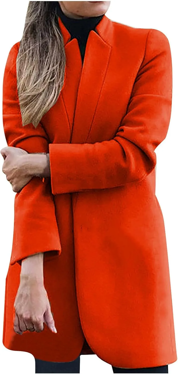 Trench Coats for Women Casual Stand Collar Double Breasted Wool Coats Oversized Warm Winter Long Pea Coat Jackets