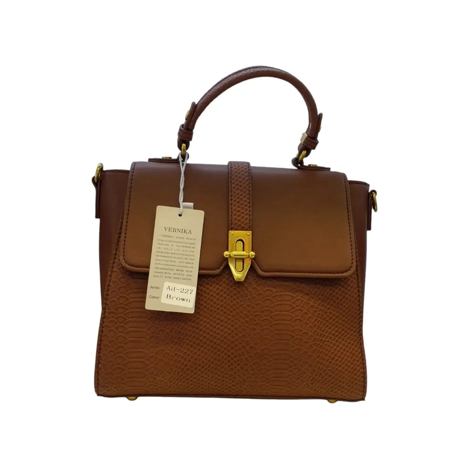 Vernika Classic Structured Satchel with Crocodile Texture Handbag
