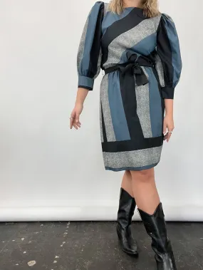 Vintage Striped Puff Sleeve Belted Dress (M/L)