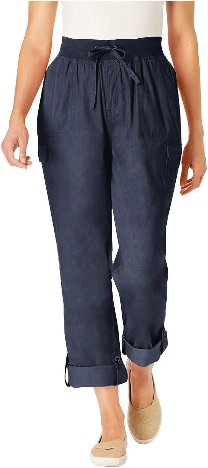 Women Cargo Pants - Straight Wide Leg Trousers with Pockets High Waist Slim Fit Sweatpants Lightweight Buckle Joggers