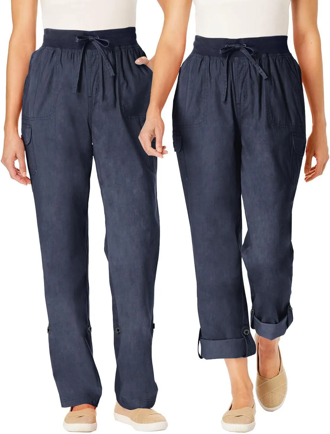 Women Cargo Pants - Straight Wide Leg Trousers with Pockets High Waist Slim Fit Sweatpants Lightweight Buckle Joggers