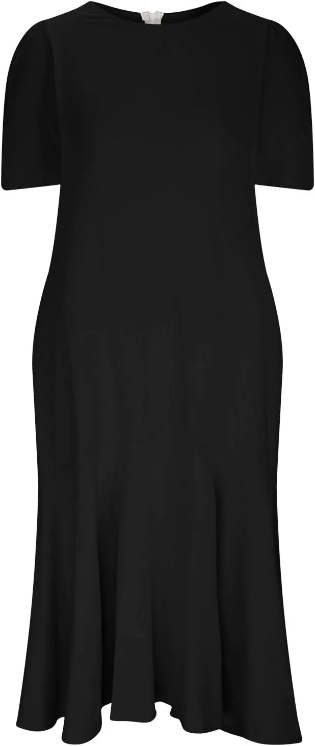 Women Cotton Linen Retro Fishtail Hem T-Shirt Dress Summer Short Sleeve Crewneck Casual Dressy Solid Sheath Dress