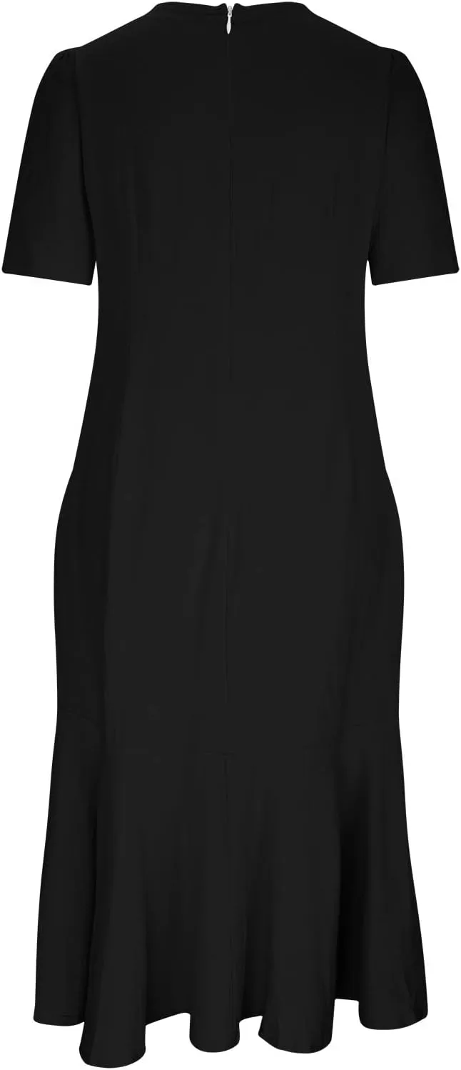 Women Cotton Linen Retro Fishtail Hem T-Shirt Dress Summer Short Sleeve Crewneck Casual Dressy Solid Sheath Dress