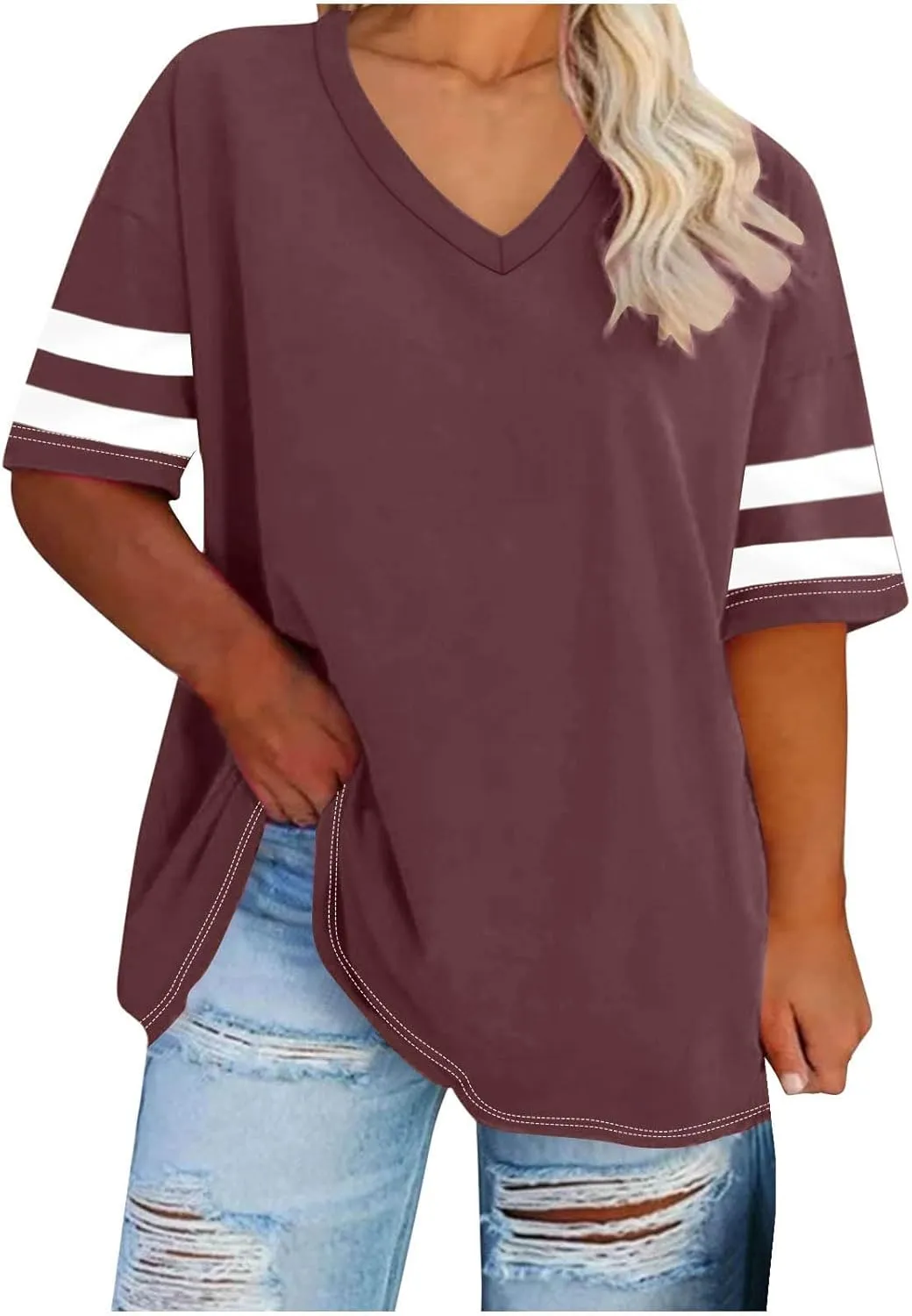Women Tops Plus Size V Neck Summer Shirts Loose Comfort Short Sleeve Tunic Oversized Casual Blouses Tee for Fat Woman