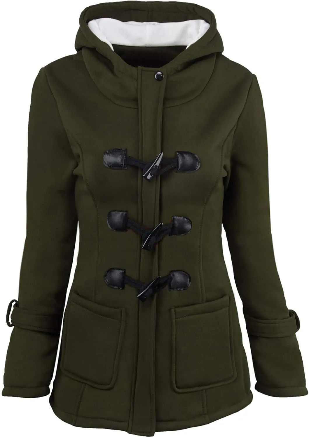 Womens Mid Long Pep Trench Coat Sweatshirt Warm Long Solid Color Pocket Coat Jacket Causal Womens Winter Wool Coat