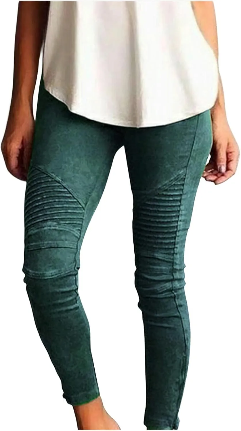 Womens Skinny Moto Jegging Jeans Denim Slim Fit Mid Rise Stretch Pencil Pants Casual Fashion Comfy Pull-On Ankle Pants