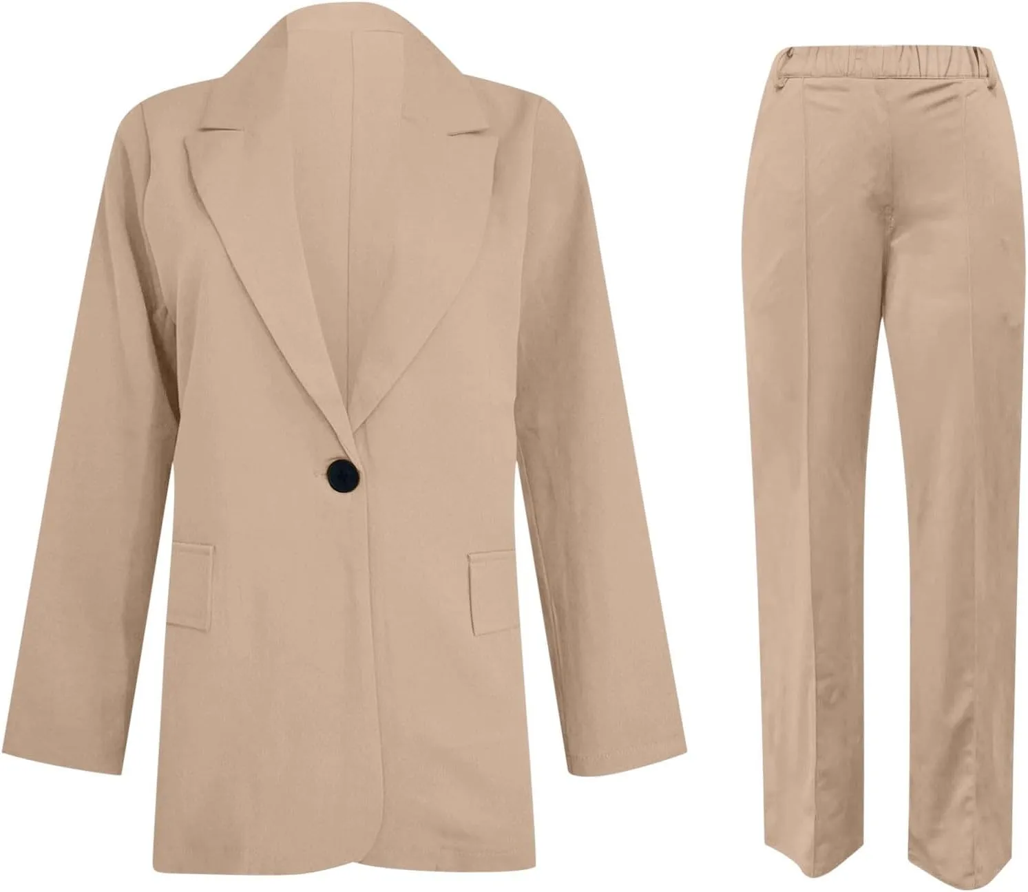 Women's Spring/Fall Two Piece Outfits Dressy Blazer Jacket and Wide Leg Pants Pockets Business Casual Office Suit Sets