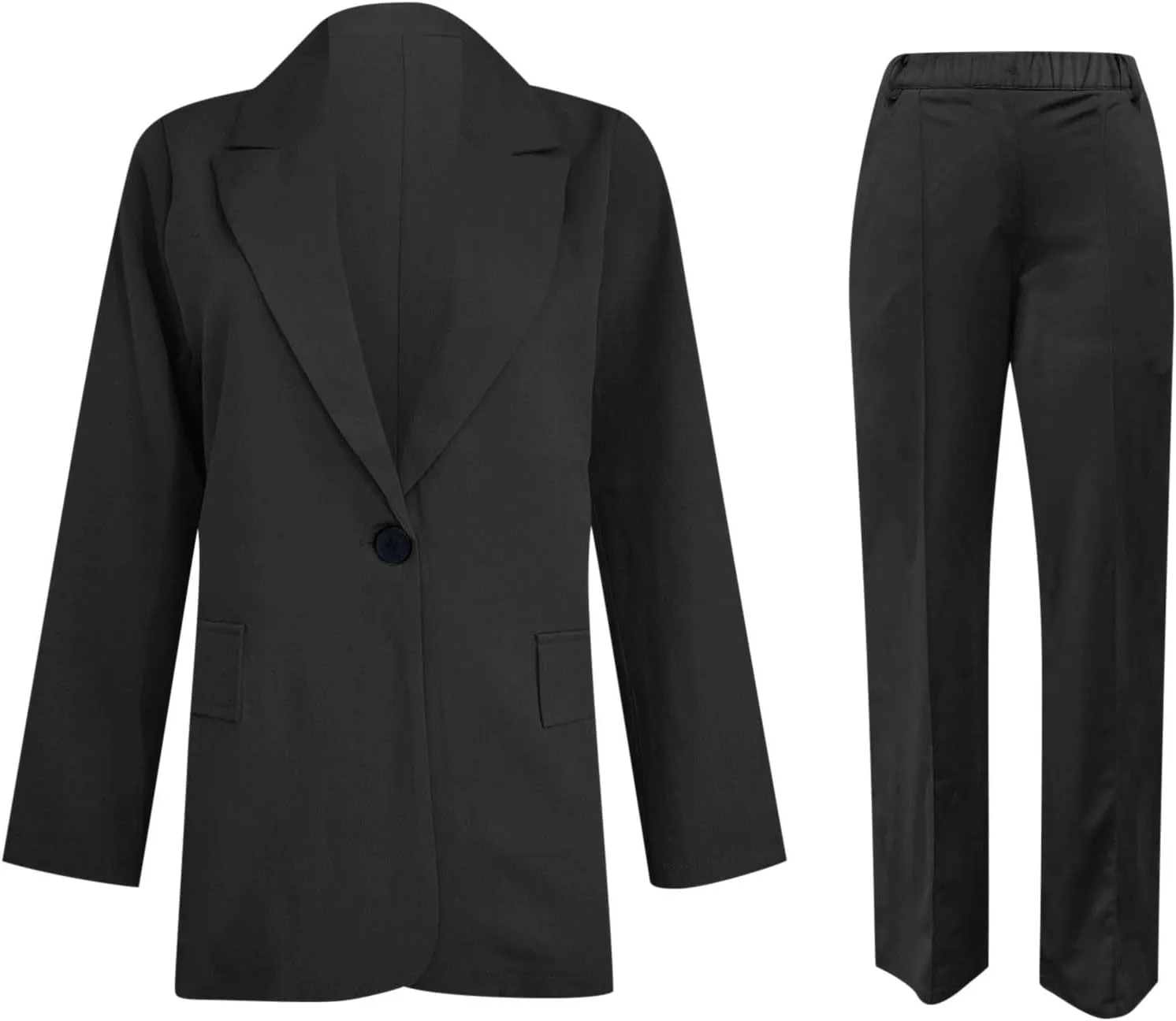 Women's Spring/Fall Two Piece Outfits Dressy Blazer Jacket and Wide Leg Pants Pockets Business Casual Office Suit Sets